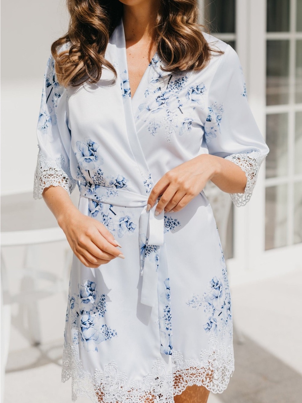 Blue Floral Satin Robe